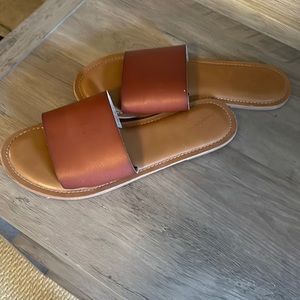 Brown slide on sandals